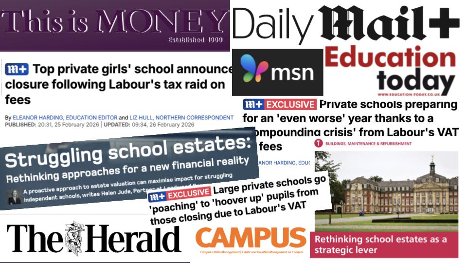 Media coverage collage about education estates.
