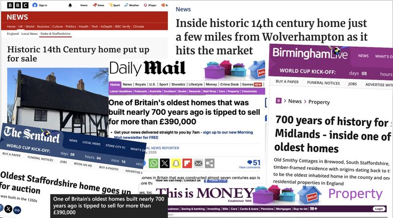 Montage of BBC, national and regional coverage of Old Smithy Cottages.